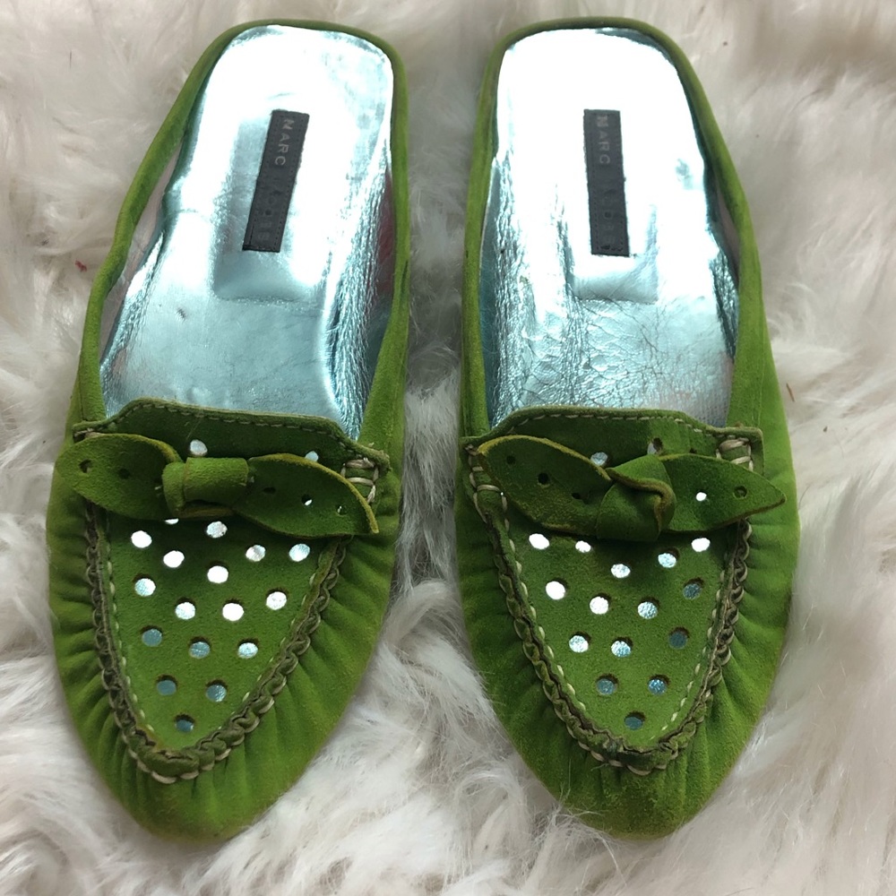 Marc Jacobs green suede punch moccasin